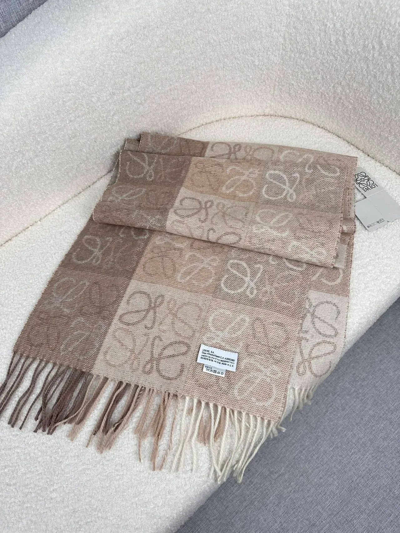 Loeve Anagram Monogram Bufanda Tonal Beige de Cachemira 6