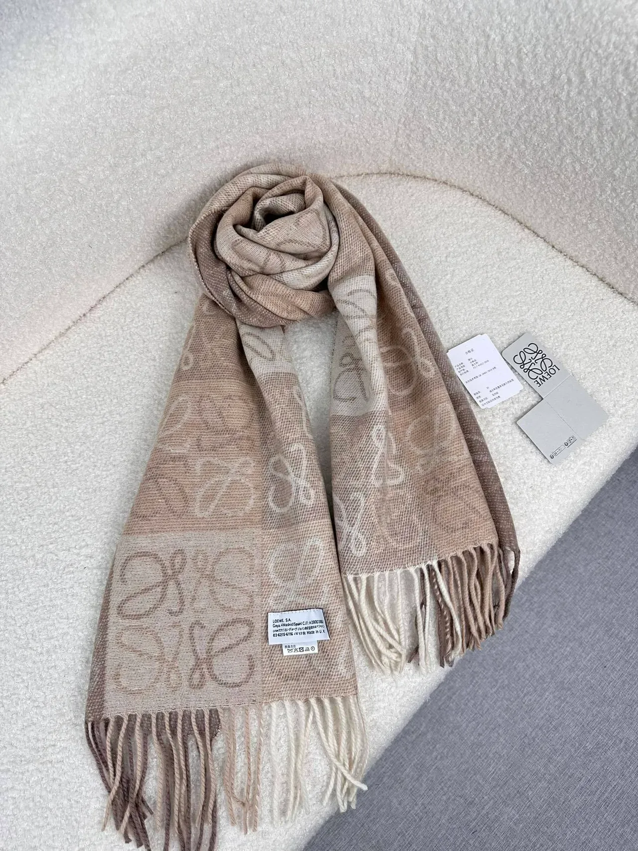 Loeve Anagram Monogram Bufanda Tonal Beige de Cachemira 9