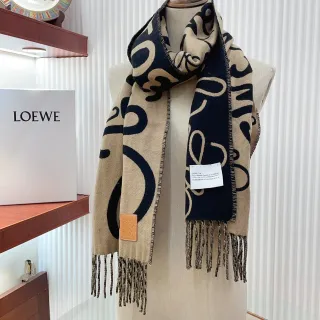 Loewe Anagram Print وشاح كشمير بيج ونافي