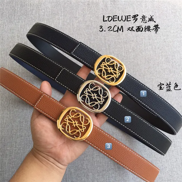 Loewe Anagram حزام جلدي قابل للعكس بلون بني فاتح وأسود 2