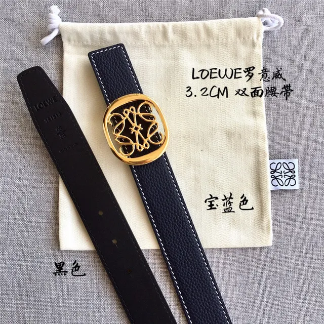 Loewe Anagram حزام جلدي قابل للعكس بلون بني فاتح وأسود 5