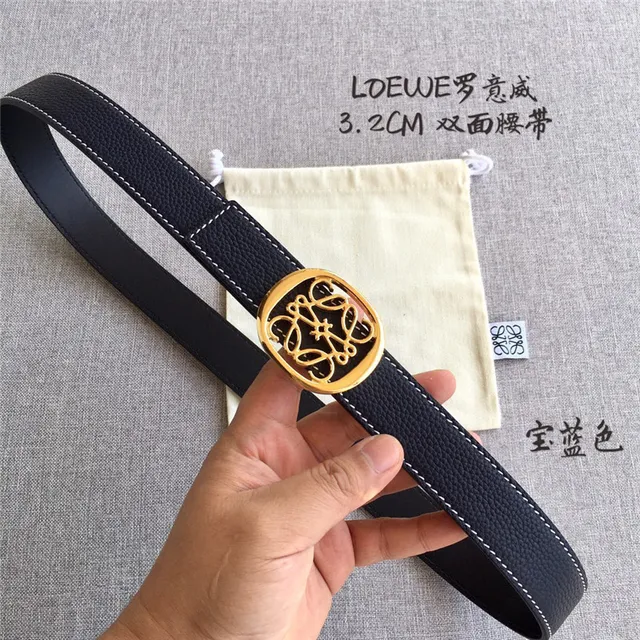 Loewe Anagram حزام جلدي قابل للعكس بلون بني فاتح وأسود 9
