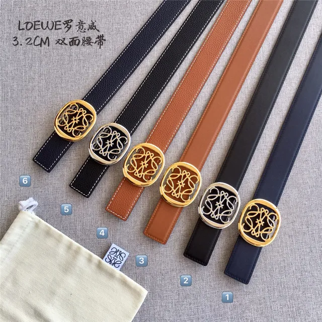Loewe Anagram حزام جلدي قابل للعكس بلون بني فاتح وأسود 10