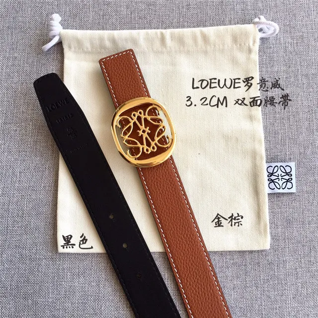 Loewe Anagram حزام جلدي قابل للعكس بلون بني فاتح وأسود 13