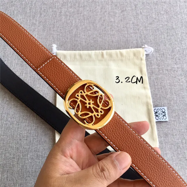 Loewe Anagram حزام جلدي قابل للعكس بلون بني فاتح وأسود 16