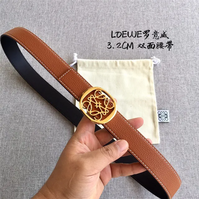 Loewe Anagram حزام جلدي قابل للعكس بلون بني فاتح وأسود 17