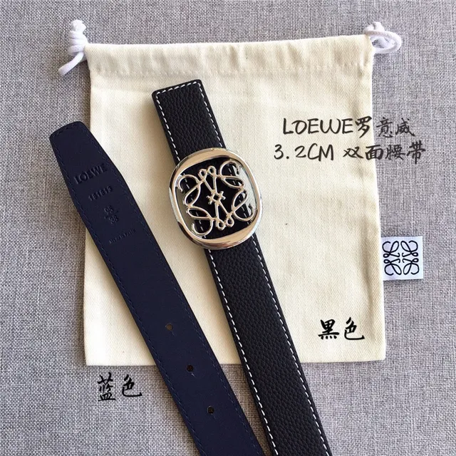 Loewe Anagram حزام جلدي قابل للعكس بلون بني فاتح وأسود 20