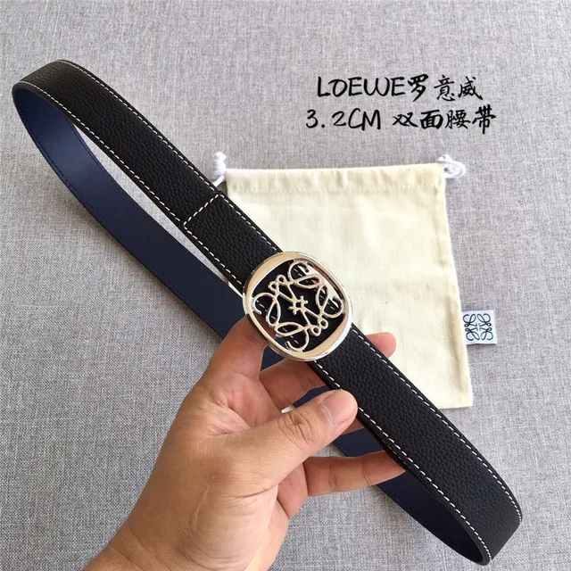 Loewe Anagram حزام جلدي قابل للعكس بلون بني فاتح وأسود 24
