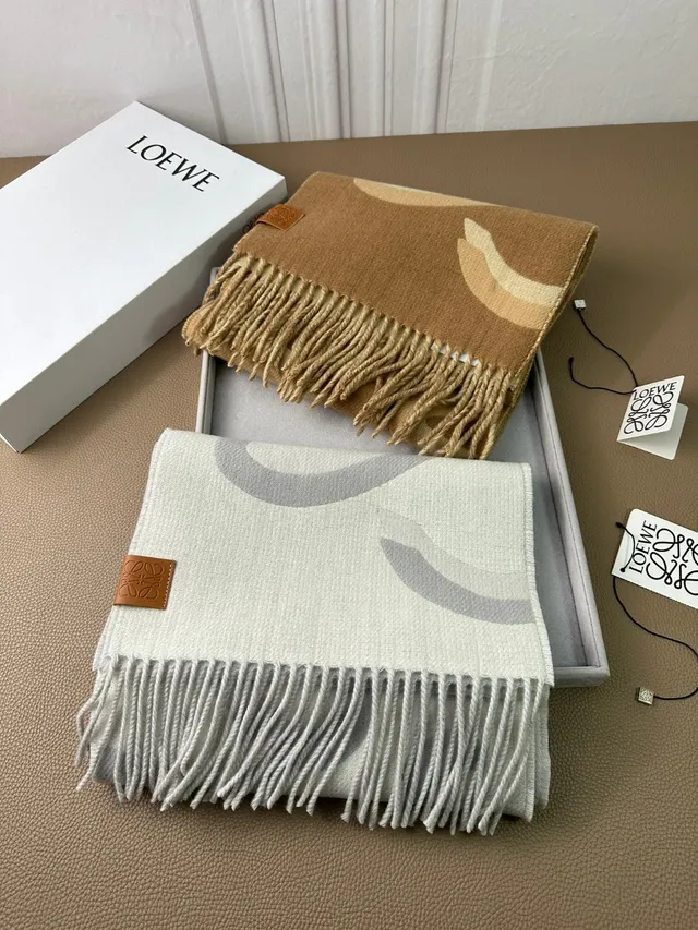 Loewe Anagram Scarf Light Gray and Gray Cashmere Scarf 3