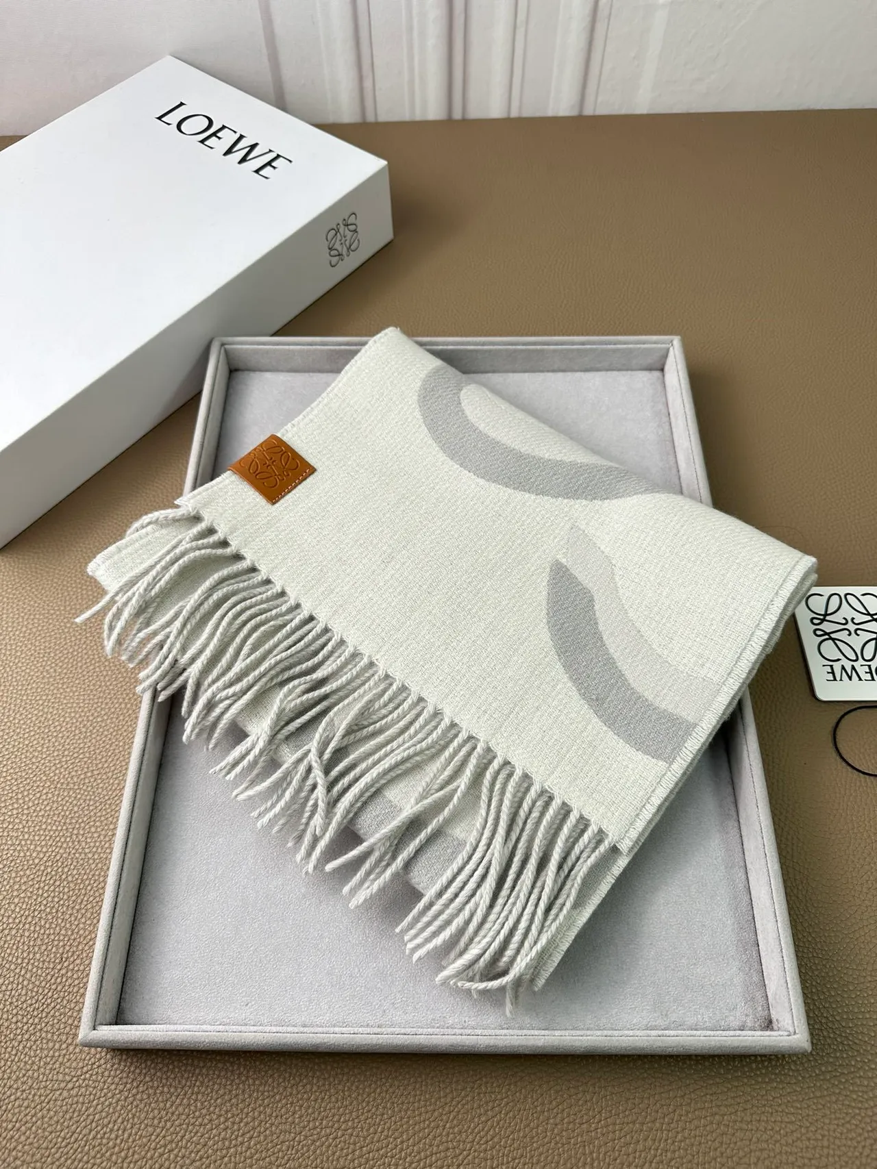 Loewe Anagram Scarf Light Gray and Gray Cashmere Scarf 4
