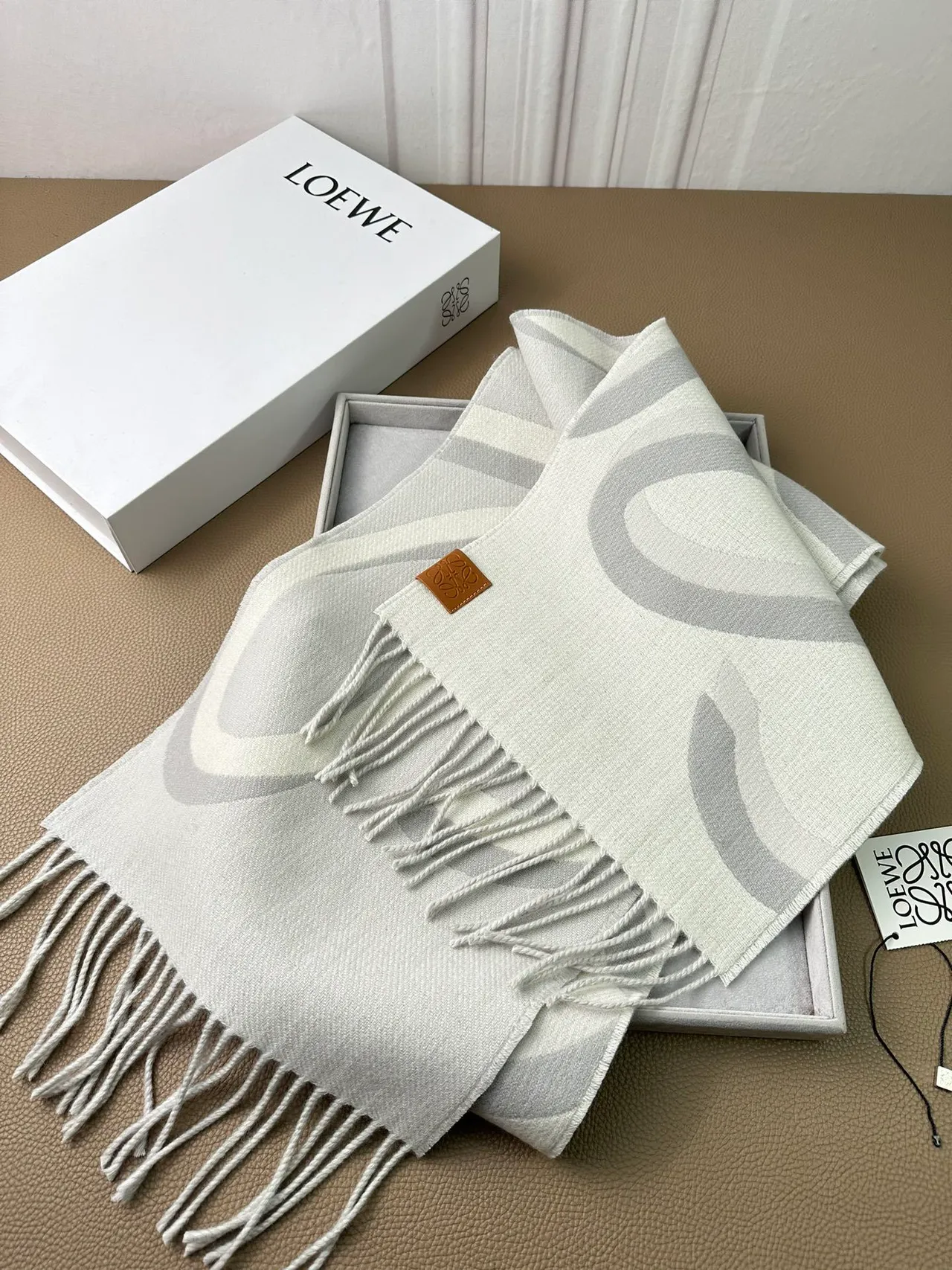 Loewe Anagram Scarf Light Gray and Gray Cashmere Scarf 5