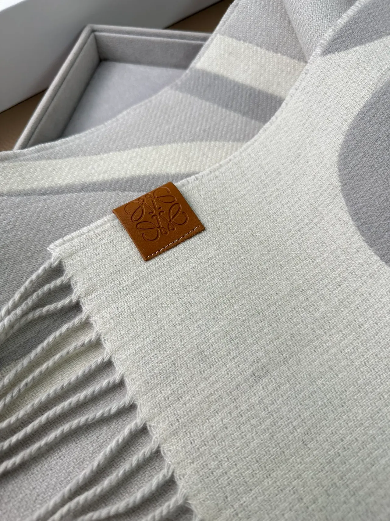 Loewe Anagram Scarf Light Gray and Gray Cashmere Scarf 6