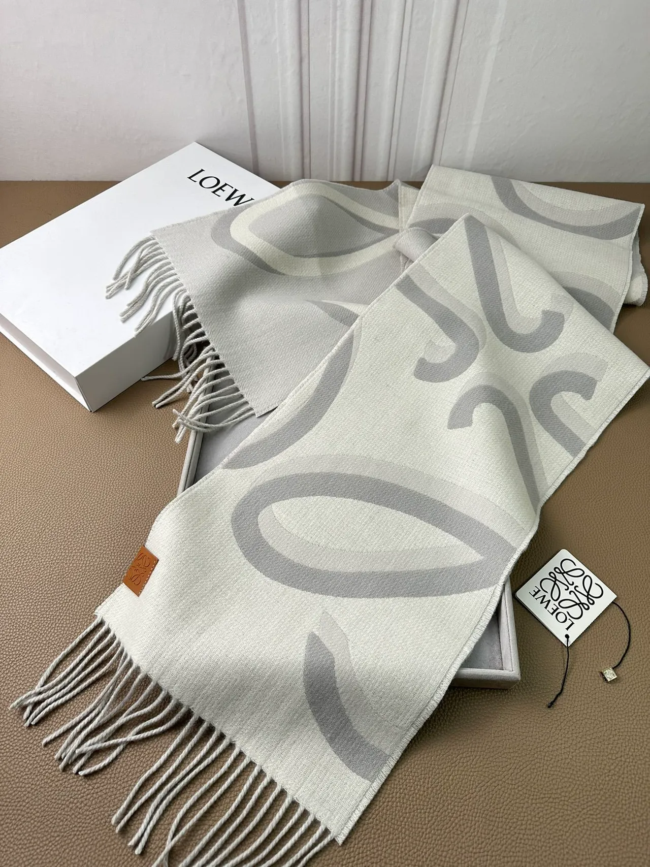 Loewe Anagram Scarf Light Gray and Gray Cashmere Scarf 7
