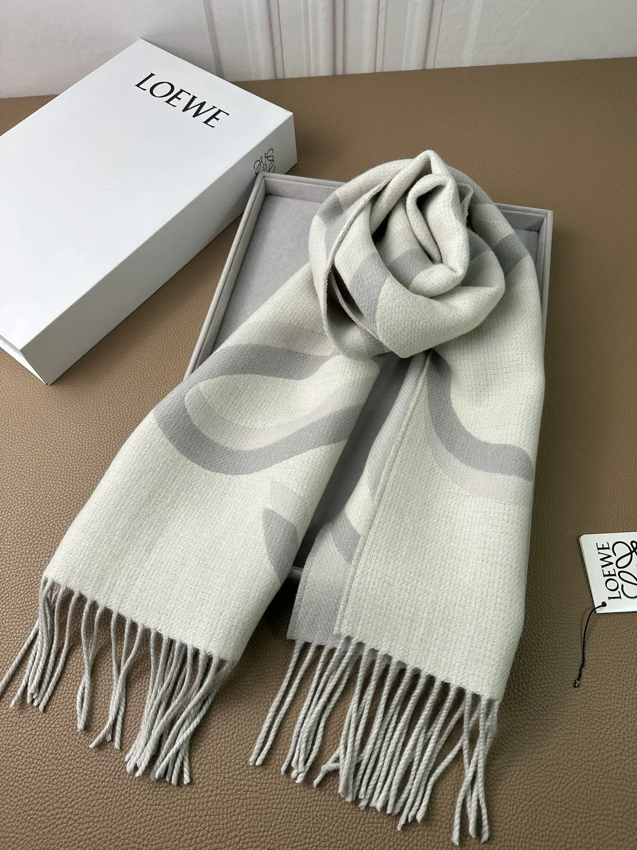 Loewe Anagram Scarf Light Gray and Gray Cashmere Scarf 8