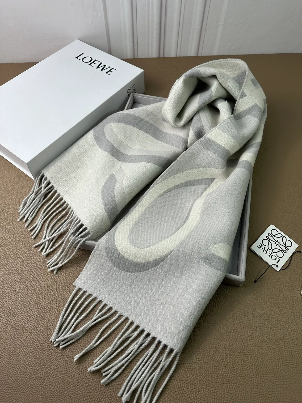 Loewe Anagram Scarf Light Gray and Gray Cashmere Scarf 9