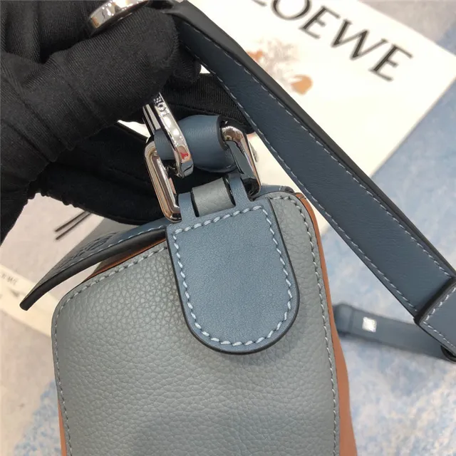 Loewe Puzzle Navy Brown Geometric Panelled Asymmetrical Flap Handbag 3