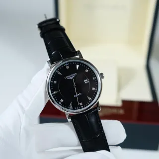 Longines काली चांदी क्लासिक ड्रेस डायल क्वार्ट्ज घड़ी