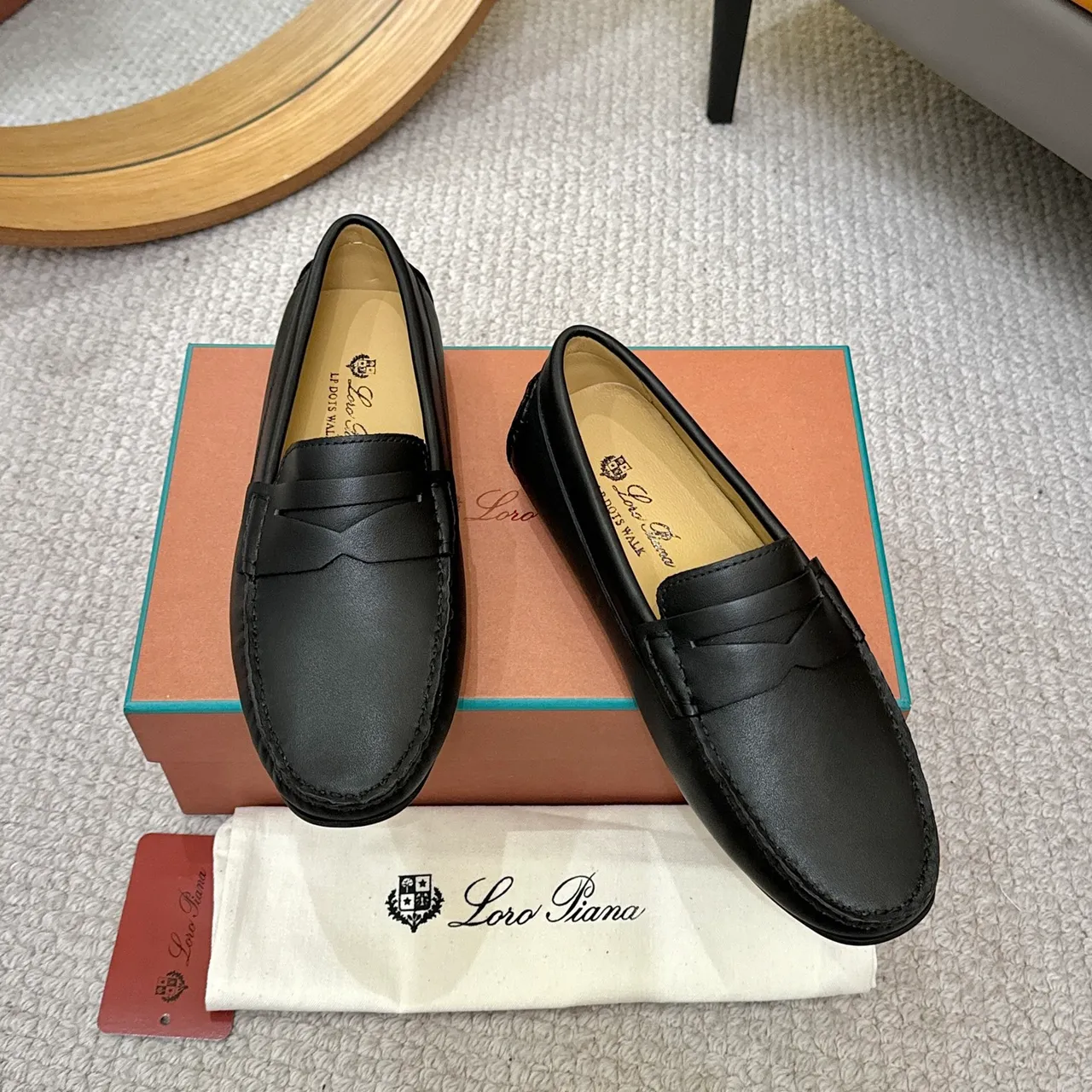 Loro Piana 12 Dots Walk Penny Loafer en Cuir Noir 2