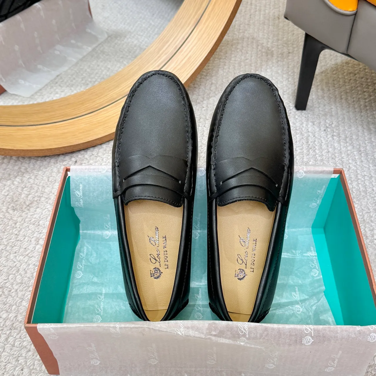 Loro Piana 12 Dots Walk Penny Loafer en Cuir Noir 3