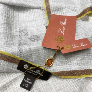 Loro Piana ধূসর সোনালি হালকা বুনন সেলাই ব্র্যান্ড স্ক্রিপ্ট ক্যাশমিয়ার স্কার্ফ