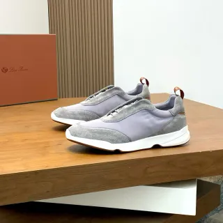 Loro Piana 灰色麂皮和尼龙一脚蹬生活方式运动鞋