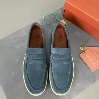 Loro Piana Penny Loafer superior de camurça azul bege loafer com alça