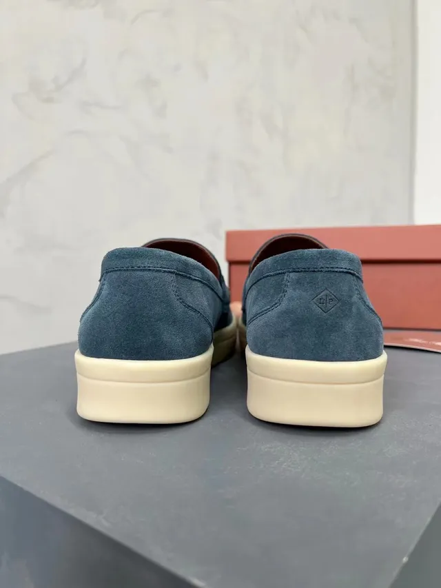Loro Piana Penny Loafer Blue Beige Suede Upper Strap Loafer 2