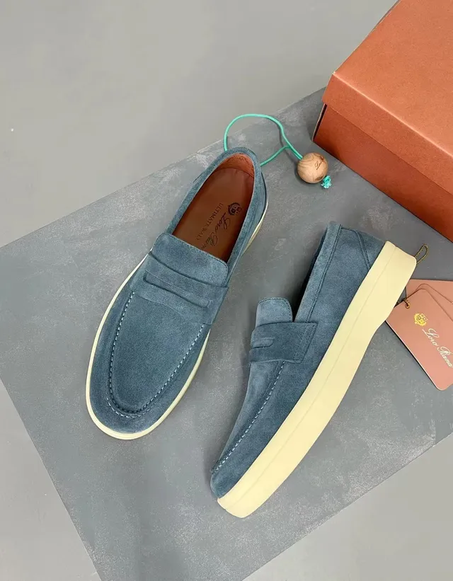 Loro Piana Penny Loafer Blue Beige Suede Upper Strap Loafer 3