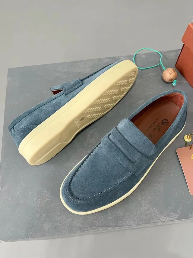 Loro Piana Penny Loafer Blue Beige Suede Upper Strap Loafer 4