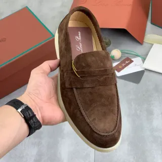 Loro Piana পেনি লোফার বাদামি বেইজ সুয়েড ক্রেপ সোল লোফার