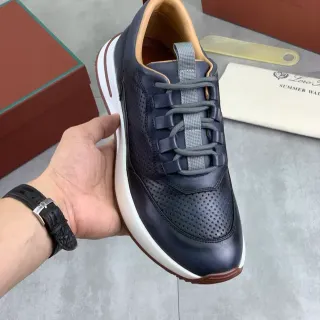 Loro Piana Summer Walk Navy 穿孔皮革 生活方式运动鞋