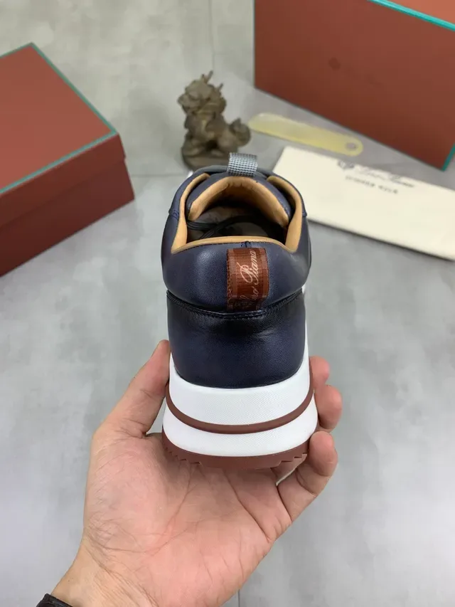 Loro Piana Summer Walk Navy Couro Perfurado Sneakers Lifestyle 3