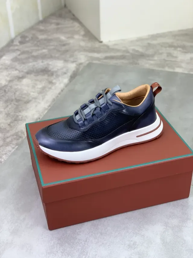 Loro Piana Summer Walk Navy Couro Perfurado Sneakers Lifestyle 4
