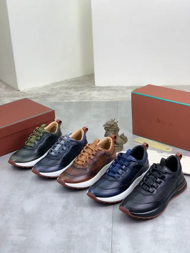 Loro Piana Summer Walk Navy Couro Perfurado Sneakers Lifestyle 6