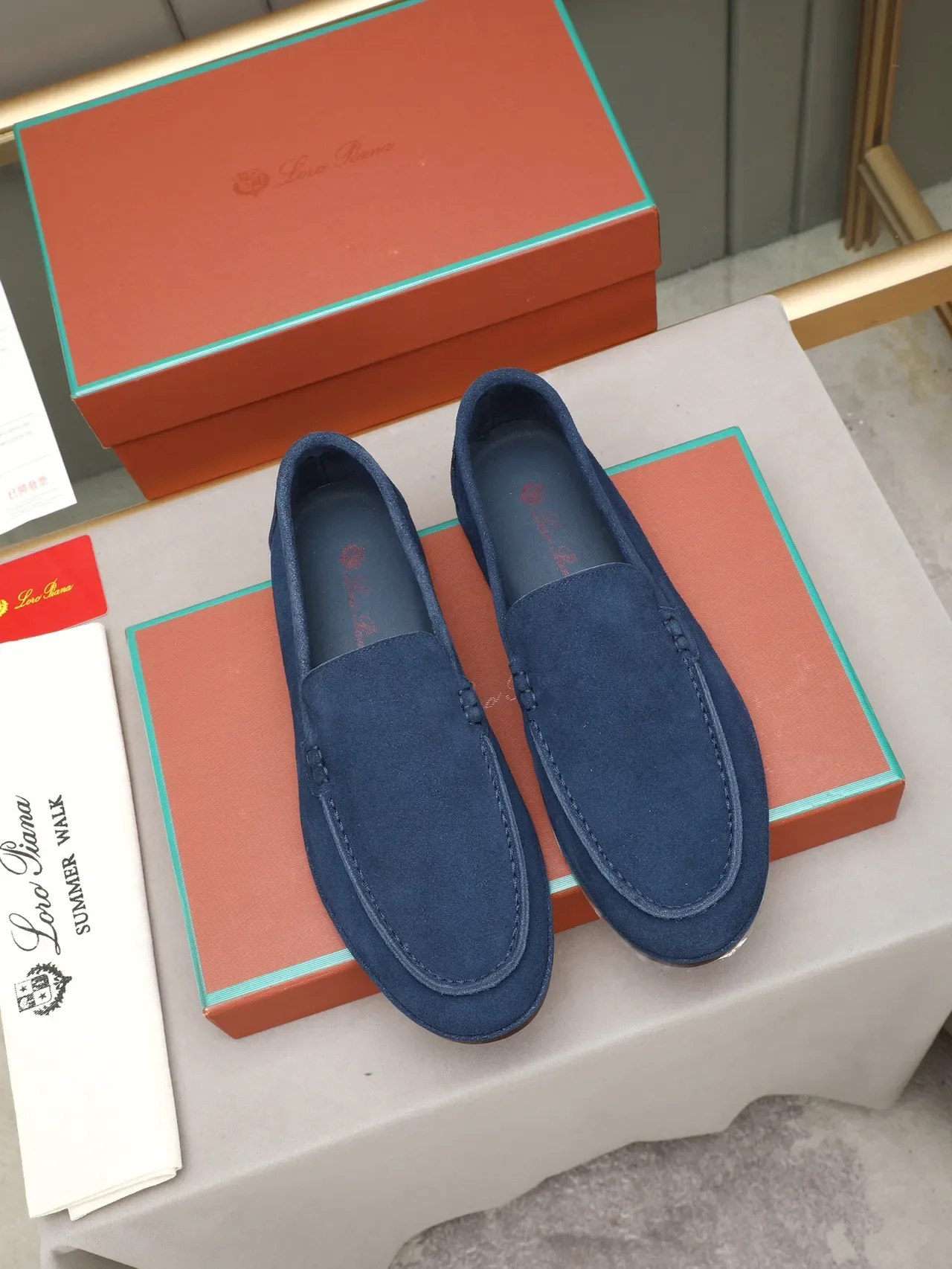 Loro Piana Summer Walk Mocassim Penny Camurça Marinho 2