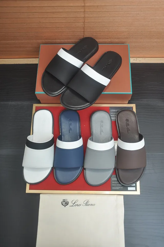 Loro Piana White Black Minimalist Two-Strap Slippers 5
