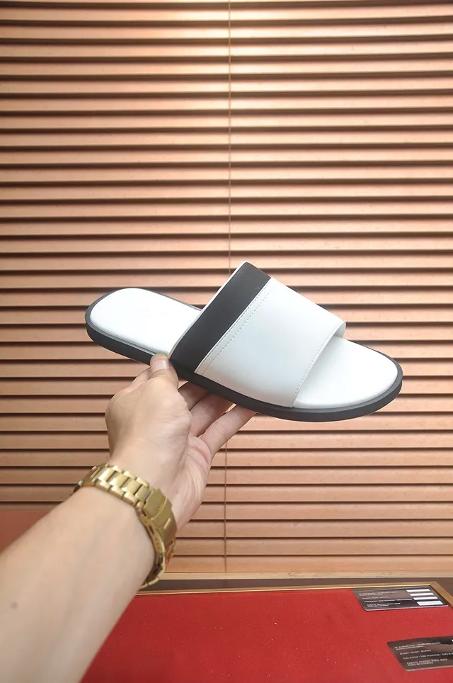 Loro Piana White Black Minimalist Two-Strap Slippers 6