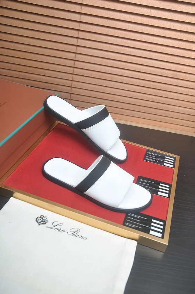 Loro Piana White Black Minimalist Two-Strap Slippers 7