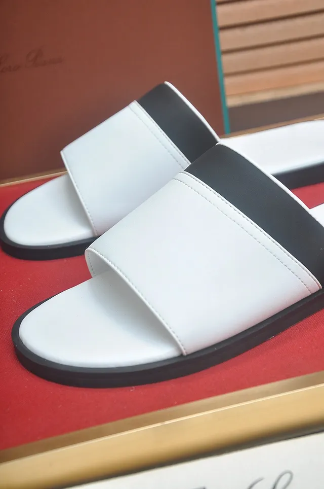 Loro Piana White Black Minimalist Two-Strap Slippers 9