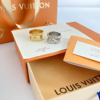 Louis Vuitton Angular V-Motif 镶钻金银戒指