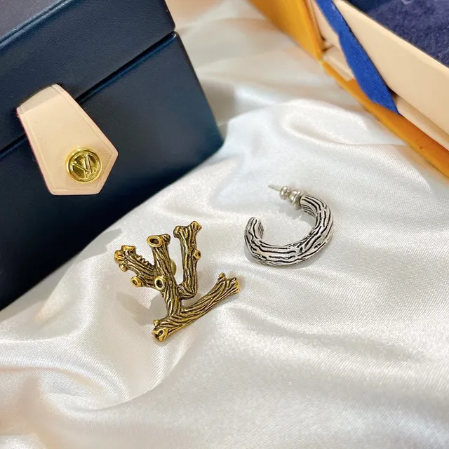 Louis Vuitton Asymmetrical Bark-Textured Silver and Gold Earrings 8