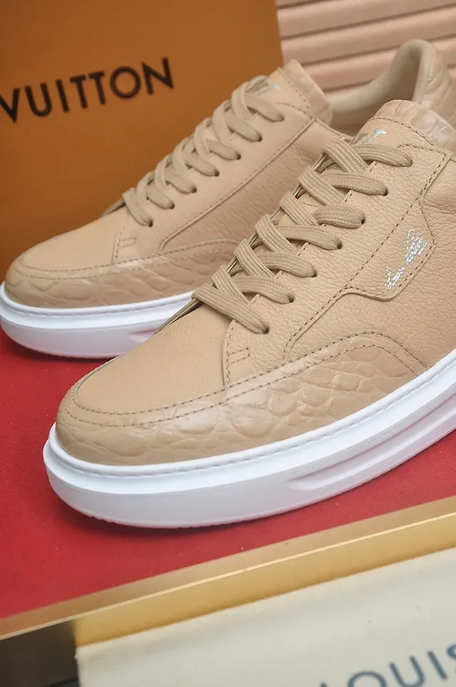 Louis Vuitton Beige y Blanco Cuero Embossed Upper Sistema de Cordones Planos Zapatillas Lifestyle 2