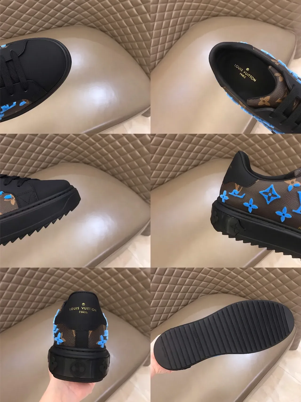 Louis Vuitton Tênis Lifestyle Preto Azul Monograma Lona Motivo Floral 4