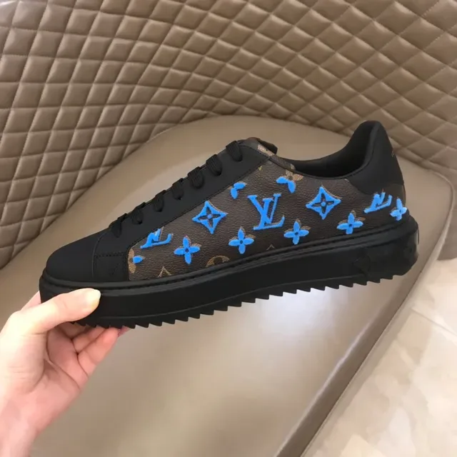 Louis Vuitton Tênis Lifestyle Preto Azul Monograma Lona Motivo Floral 5