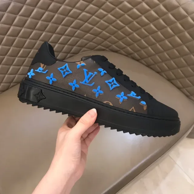Louis Vuitton Tênis Lifestyle Preto Azul Monograma Lona Motivo Floral 7