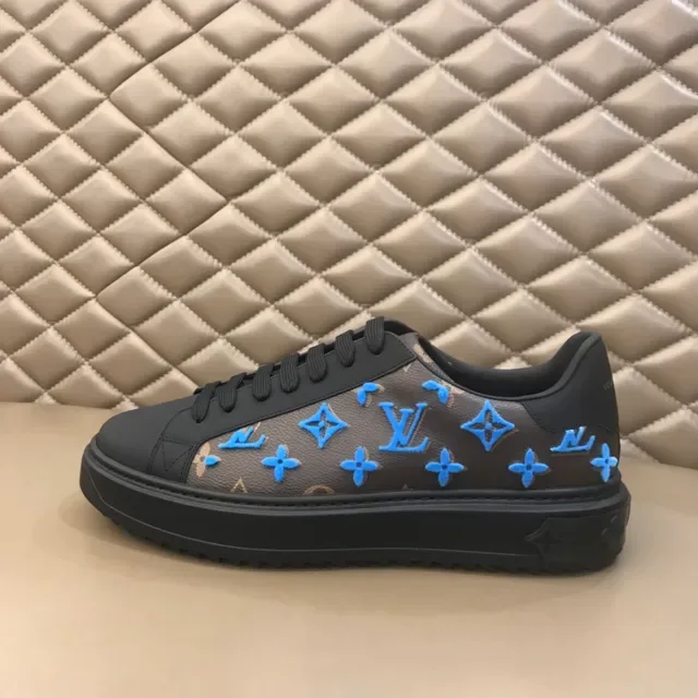Louis Vuitton Tênis Lifestyle Preto Azul Monograma Lona Motivo Floral 8