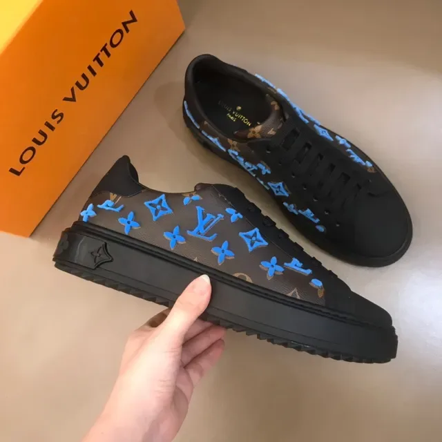 Louis Vuitton Tênis Lifestyle Preto Azul Monograma Lona Motivo Floral 9
