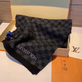 Louis Vuitton Black Gray Knitted Micro-Check Pattern Cashmere Scarf