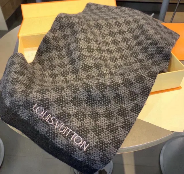 Louis Vuitton Bufanda de Cachemira Negro y Gris con Patrón Micro-Check Tejida 5