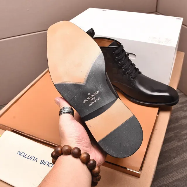 Louis Vuitton Black Leather Checkered Panel Ankle Boots 4